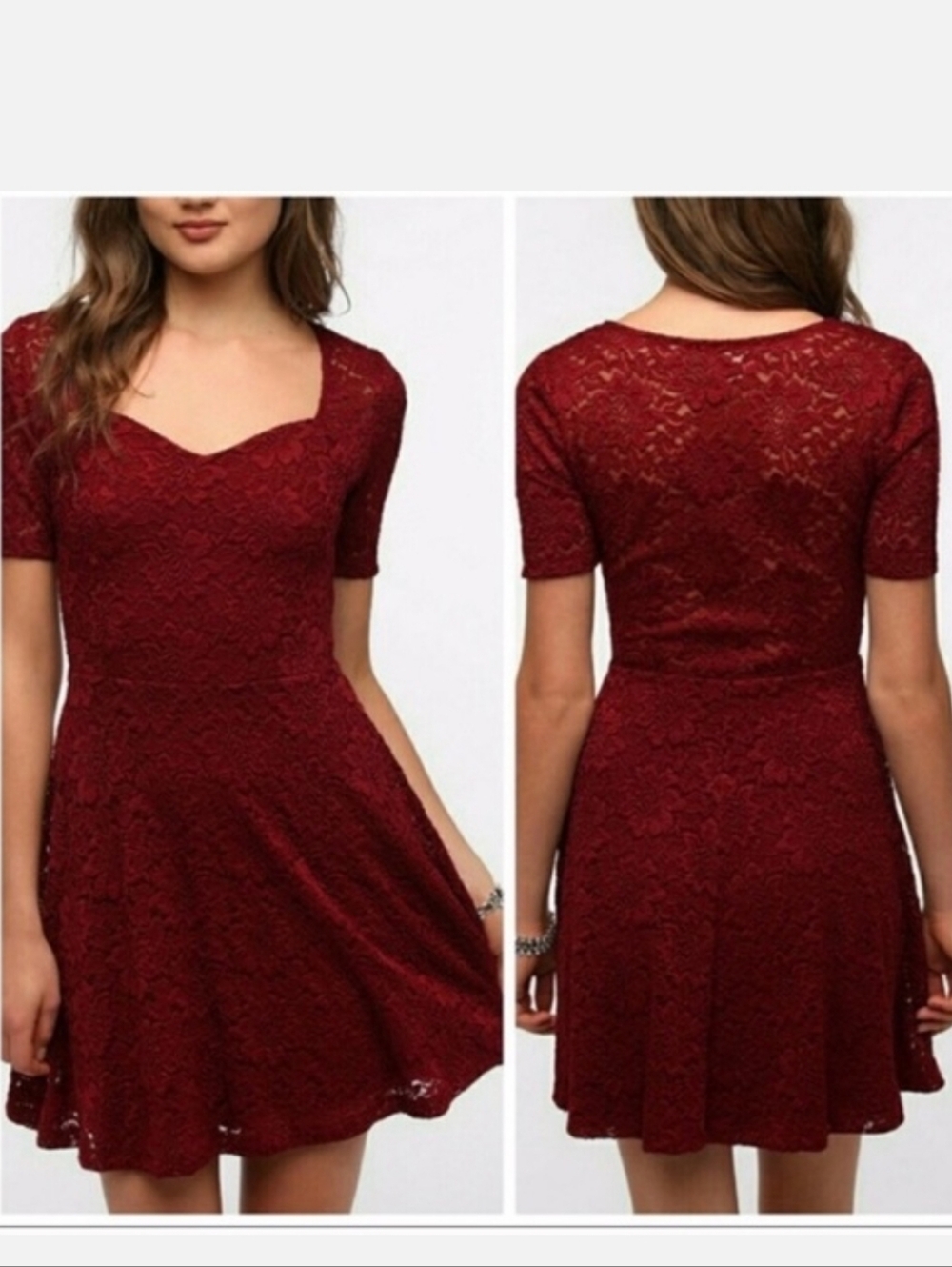 Urban Outfitters Pins and Needles Dress Burgundy Lace Small Sweetheart Mini
